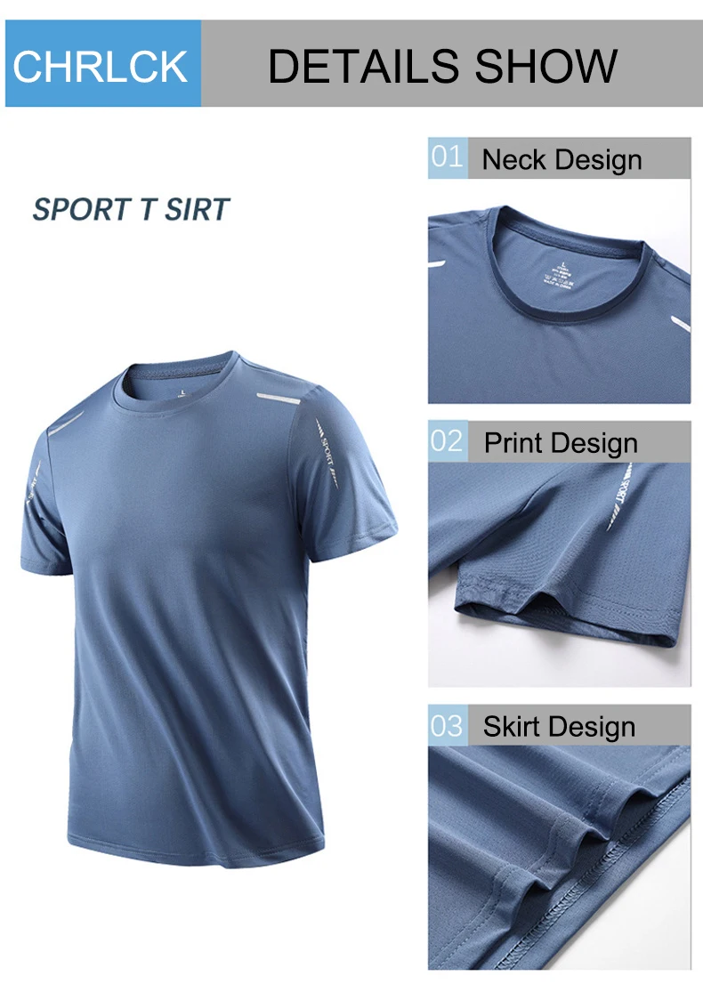 CHRLCK-T-shirt de course à séchage rapide pour homme, respirant, pour randonnée, pêche, doux, élastique, sport en plein air, chemise courte, été