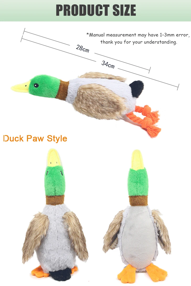 Cute Plush Duck Sound Pet Toy Animal Squeak Dog Toy Cleaning Tooth Dog Chew Rope Chew Toys for Small Medium Dogs Interactive Toy