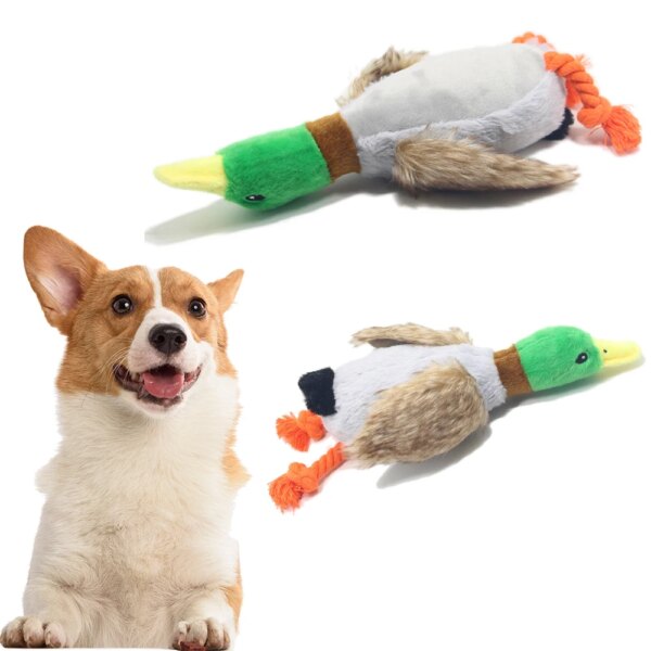 Cute Plush Duck Sound Pet Toy Animal Squeak Dog Toy Cleaning Tooth Dog Chew Rope Chew Toys for Small Medium Dogs Interactive Toy – Image 3