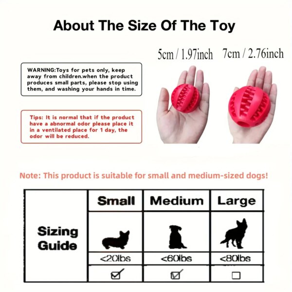 Dog Toy Ball, Nontoxic Bite Resistant Toy Ball for Pet Dogs Puppy Cat, Dog Pet Food Treat Feeder Chew Tooth Cleaning Ball – Image 2