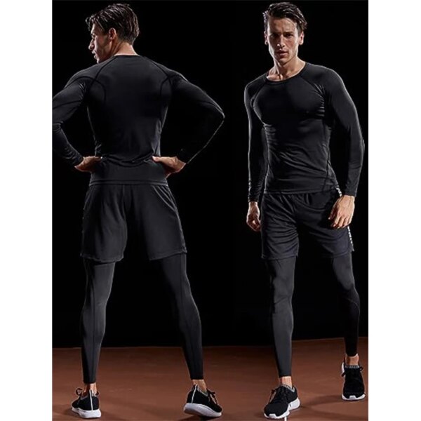 T-shirt à manches longues pour hommes, Compression, élastique, Sport – Image 5