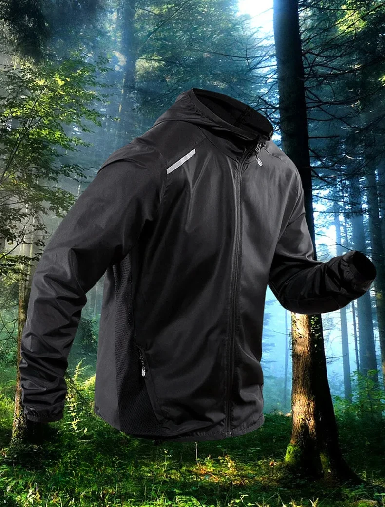 Veste de course printemps réfléchissante à capuche hommes, respirante, résistante à l' eau