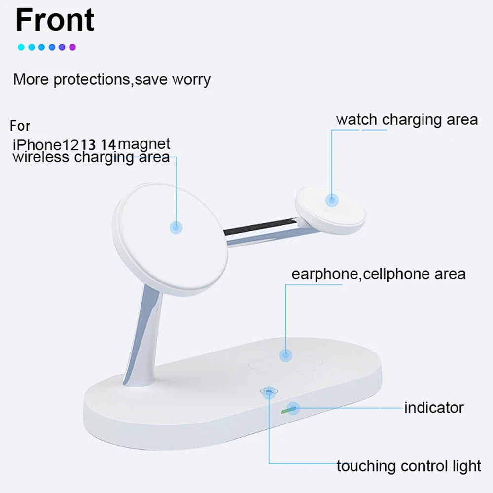 Support chargeur sans fil 3en1, charge rapide, iPhone 12 13 14 15 16, Apple Watch 10 9 8 7 6 5 4, Airpods 2 3 Pro