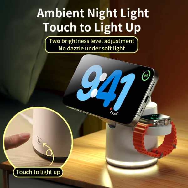 Chargeur sans fil 3en1, charge rapide, iPhone Airpods Apple Watch – Image 2