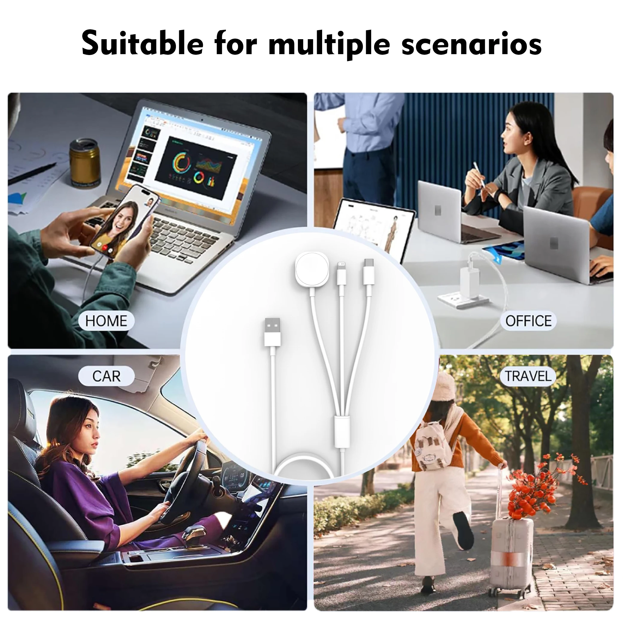 3en1 pour téléphones, avec entrée Lightning, chargeur sans fil USB-C/A pour iPhone12 /16 séries 1-10 SE1-2 Ultra