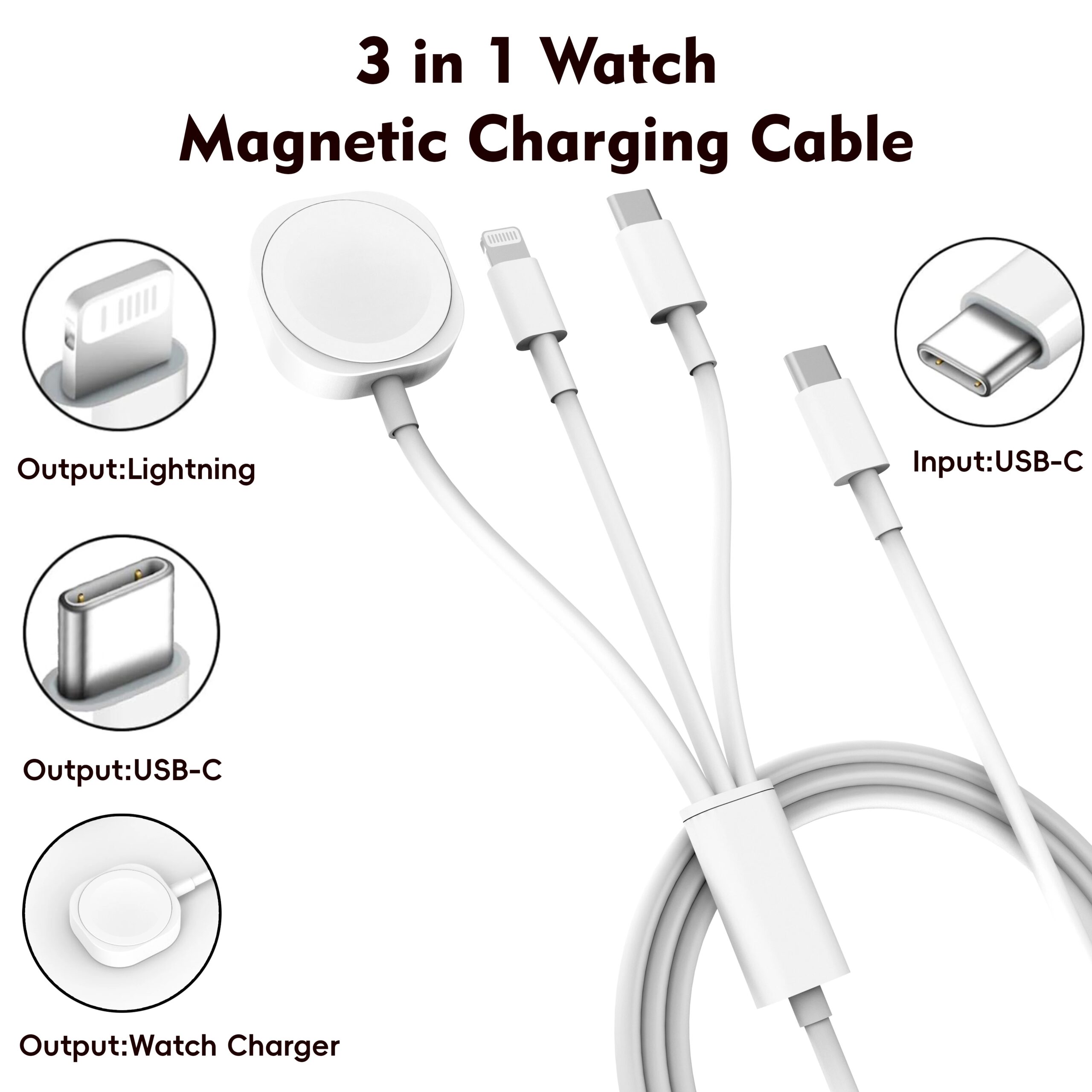 3en1 pour téléphones, avec entrée Lightning, chargeur sans fil USB-C/A pour iPhone12 /16 séries 1-10 SE1-2 Ultra