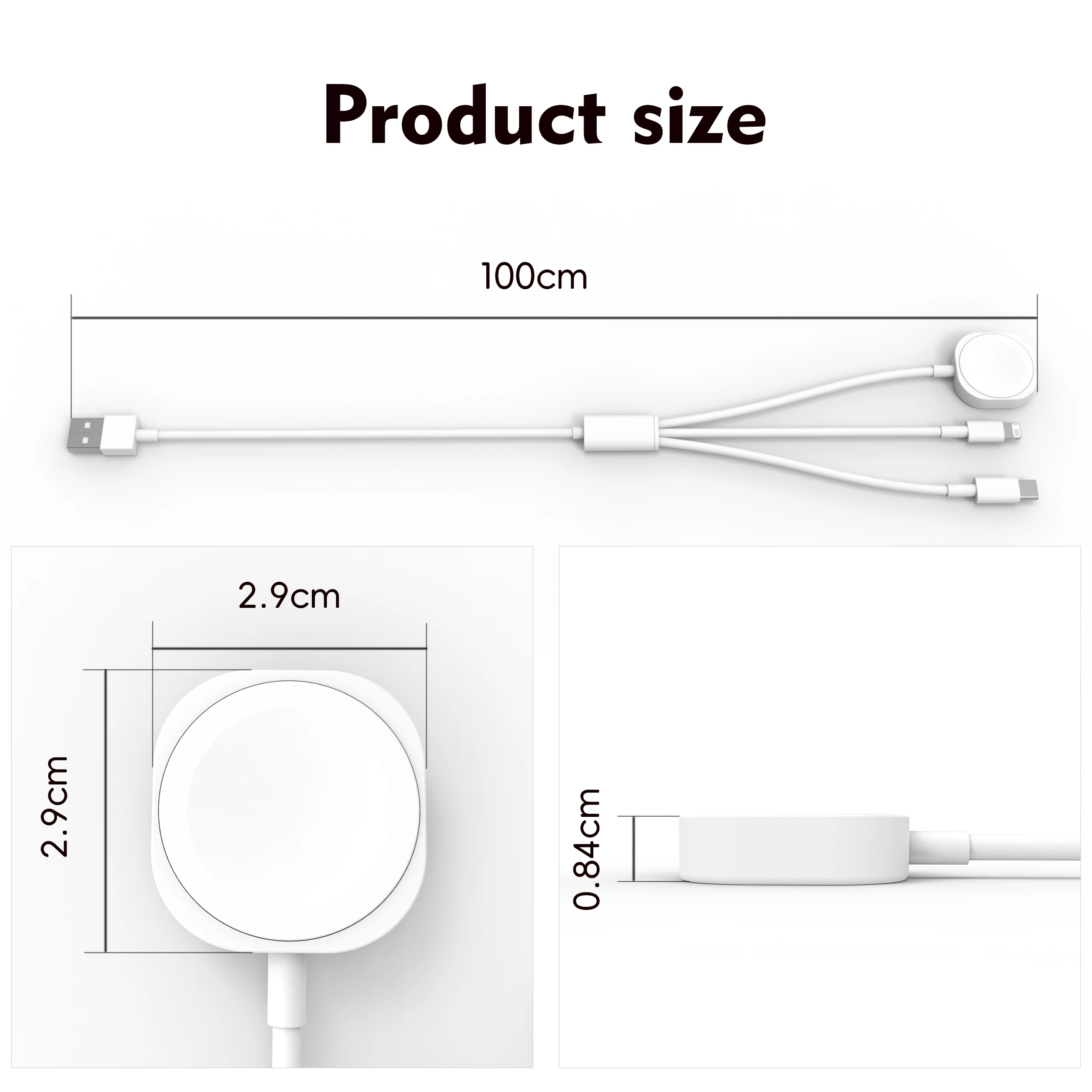 3en1 pour téléphones, avec entrée Lightning, chargeur sans fil USB-C/A pour iPhone12 /16 séries 1-10 SE1-2 Ultra