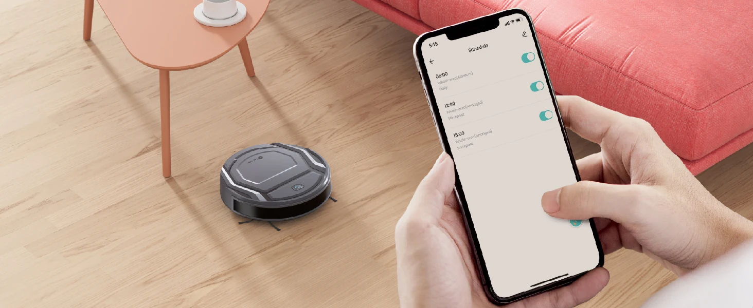 Aspirateur robot M210 Pro, puissante 2200 Pa, autonomie de 120 min, charge automatique, Wi-Fi/App/Alexa
