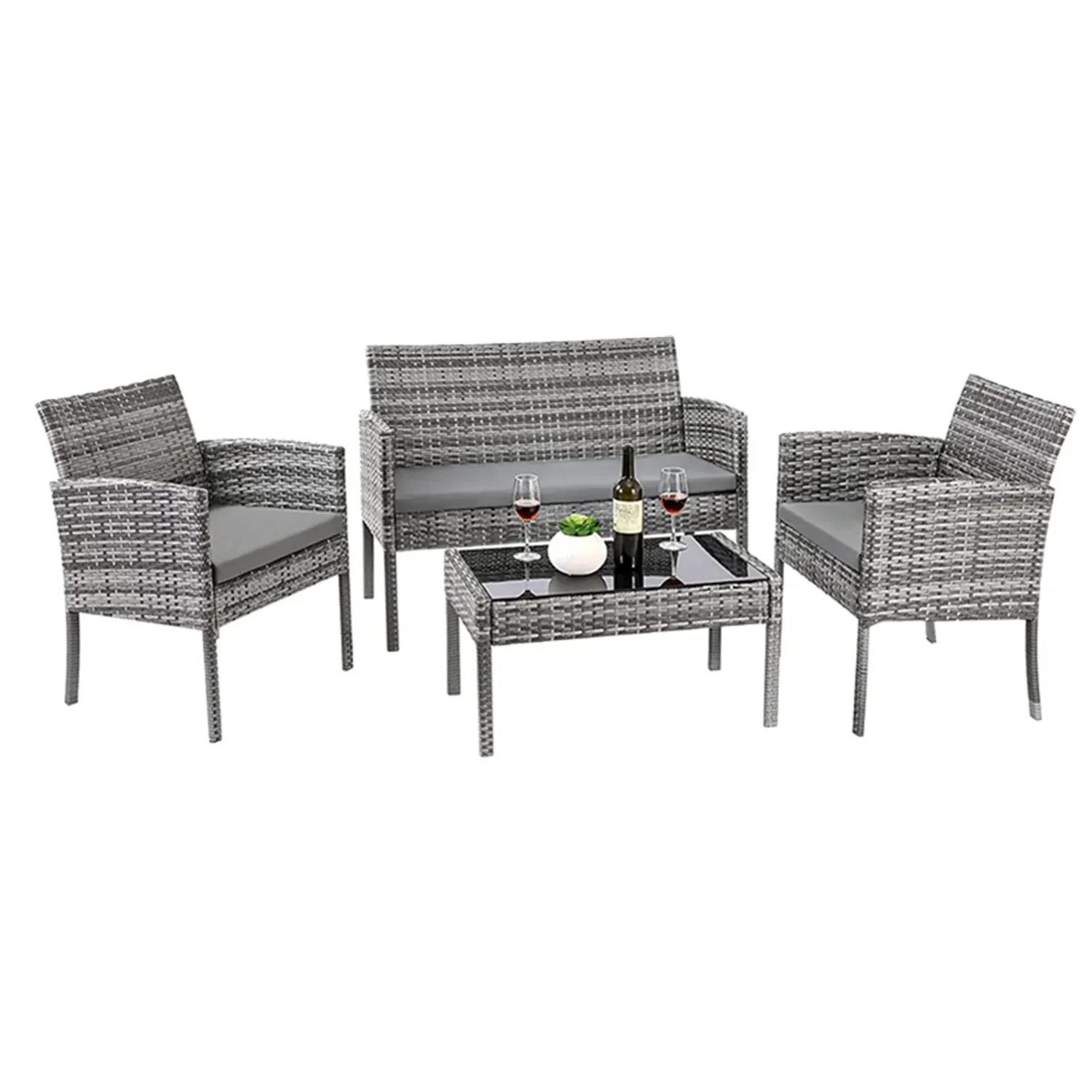 Ensemble de canapé de jardin d'extérieur + Table basse avec coussin