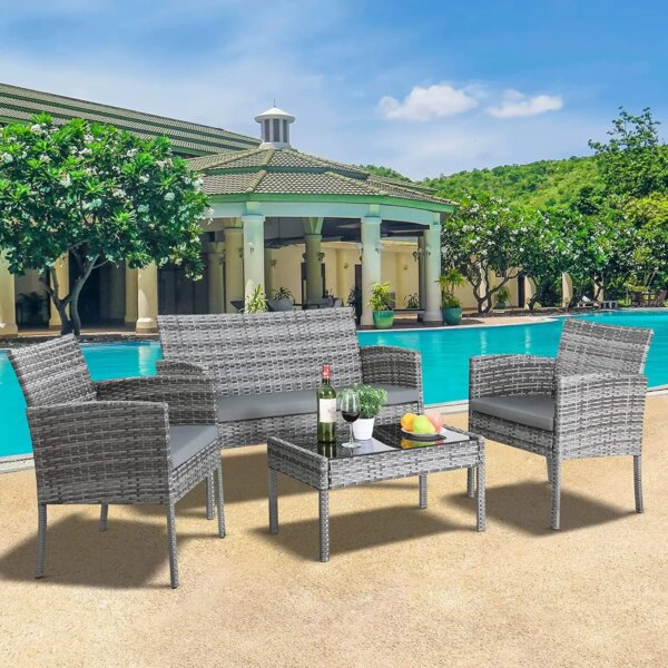 Ensemble de canapé de jardin d'extérieur + Table basse avec coussin – Image 6