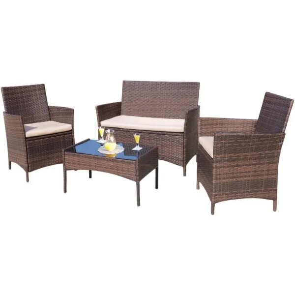 Ensemble de meubles d'extérieur marron et beige, jardin,  4 pièces