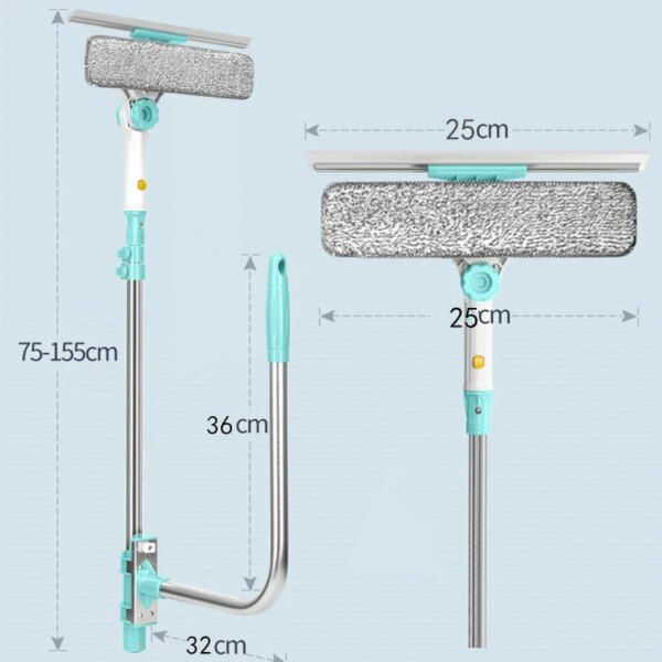 Brosse de nettoyage de vitres extensible, grattoir sec et humide – Image 2