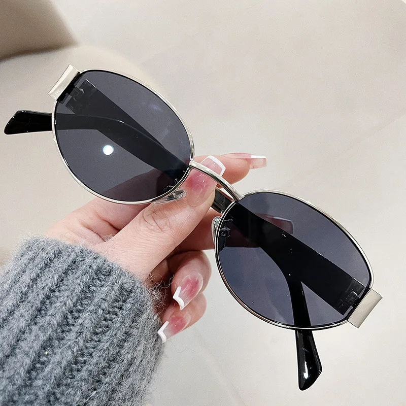 Lunettes de soleil ovales femmes rétro tendance, métal de haute qualité,UV400