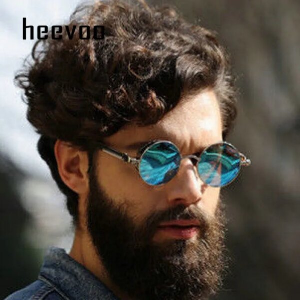Lunettes de soleil, en métal UNISEX, rondes à la mode, Vintage – Image 3