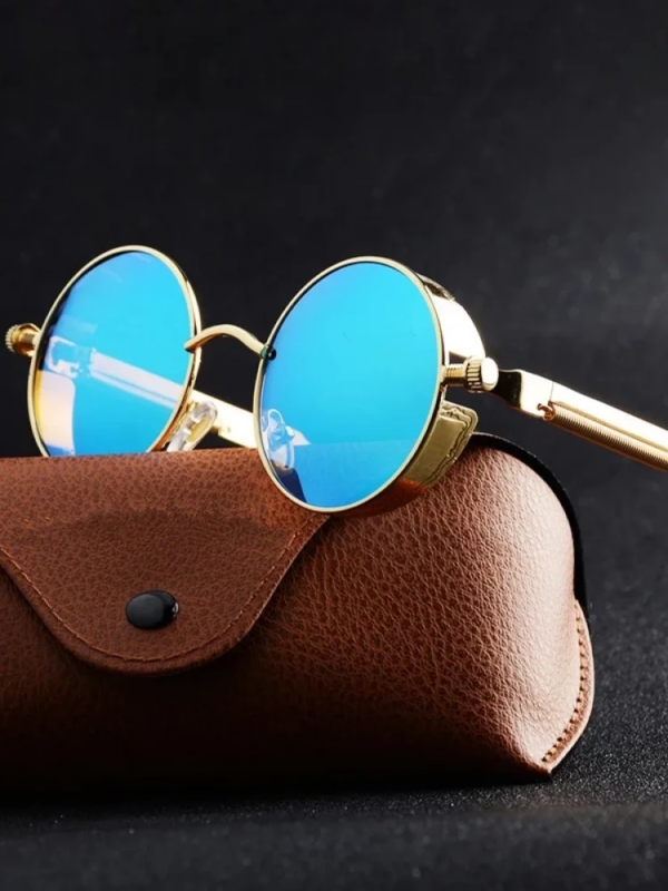 Lunettes de soleil, en métal UNISEX, rondes à la mode, Vintage – Image 2