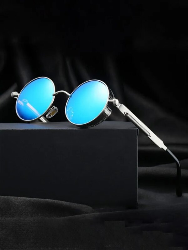 Lunettes de soleil, en métal UNISEX, rondes à la mode, Vintage – Image 4