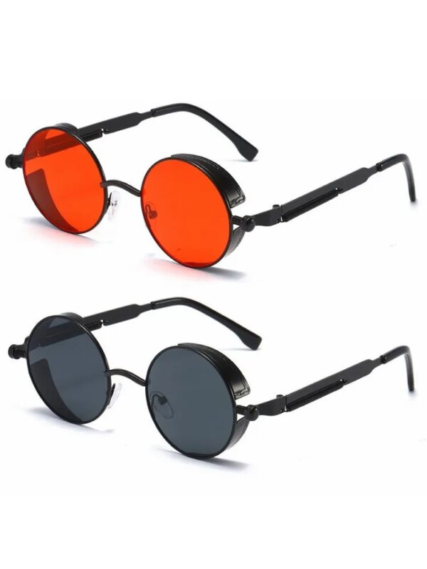 Lunettes de soleil, en métal UNISEX, rondes à la mode, Vintage