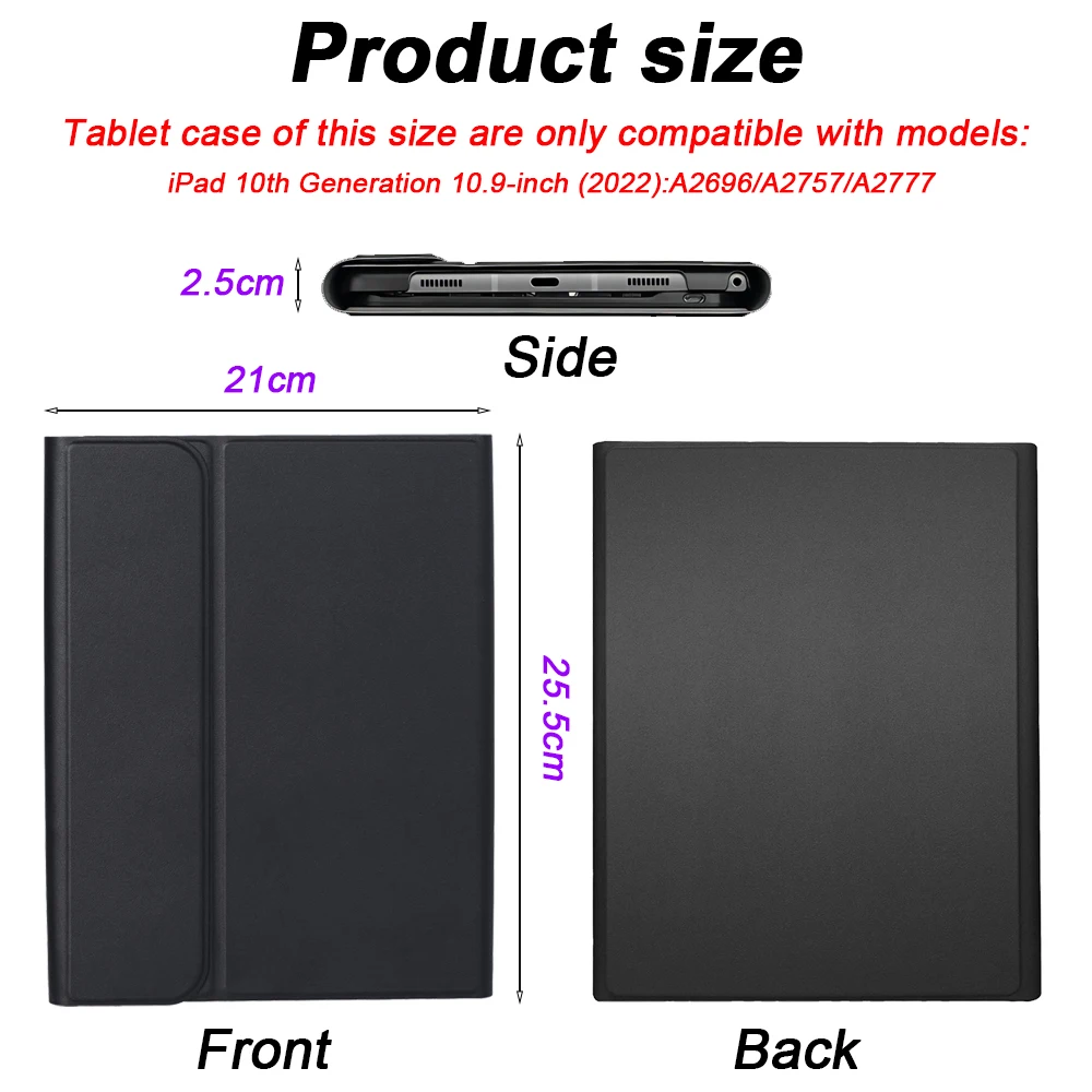 Étui iPad 10e génération 2022 10.9 pouces, avec clavier, Bluetooth sans fil détachable + housse