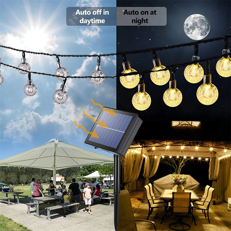 Guirlande solaire, 60 LED, cristal étanche Guirlande solaire, 60 LED, cristal étanche