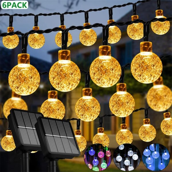Guirlande solaire, 60 LED, cristal étanche