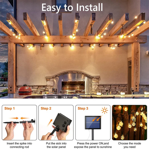 Guirlande solaire, 60 LED, cristal étanche – Image 4