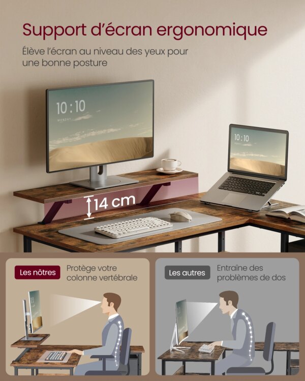Bureau, Support pour Écran, Étagère Réglable – Image 6