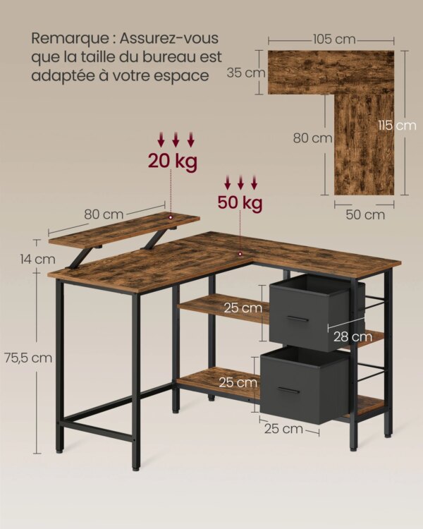 Bureau, Support pour Écran, Étagère Réglable – Image 2